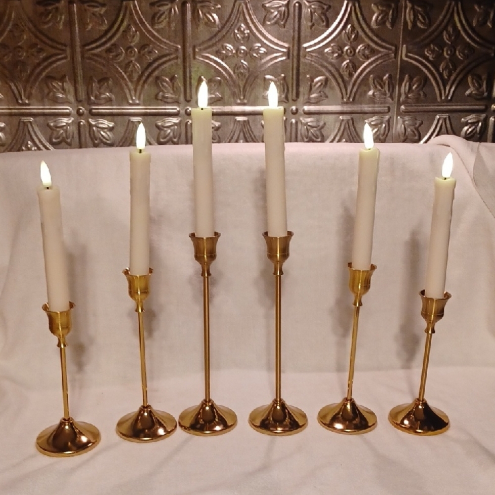 Elegant Gold Candle Holdersset Of 6 With Remote Control Candles And Batteries